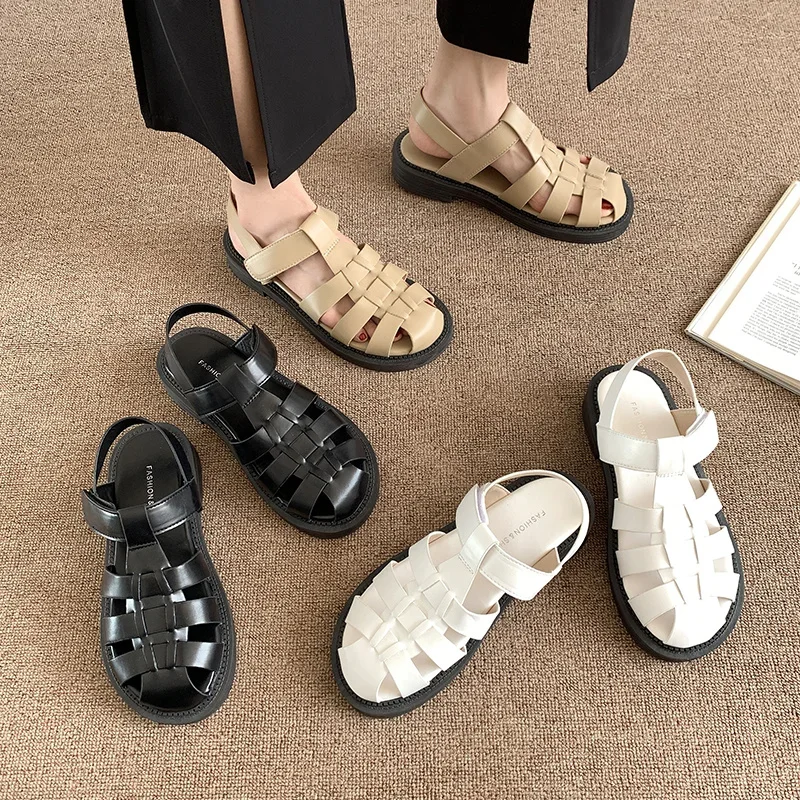 Roman Sandals Breathable 2024 Summer Comfort Shoes for Women Suit Female Beige Clogs With Heel Med Gladiator Flat Fashion Black