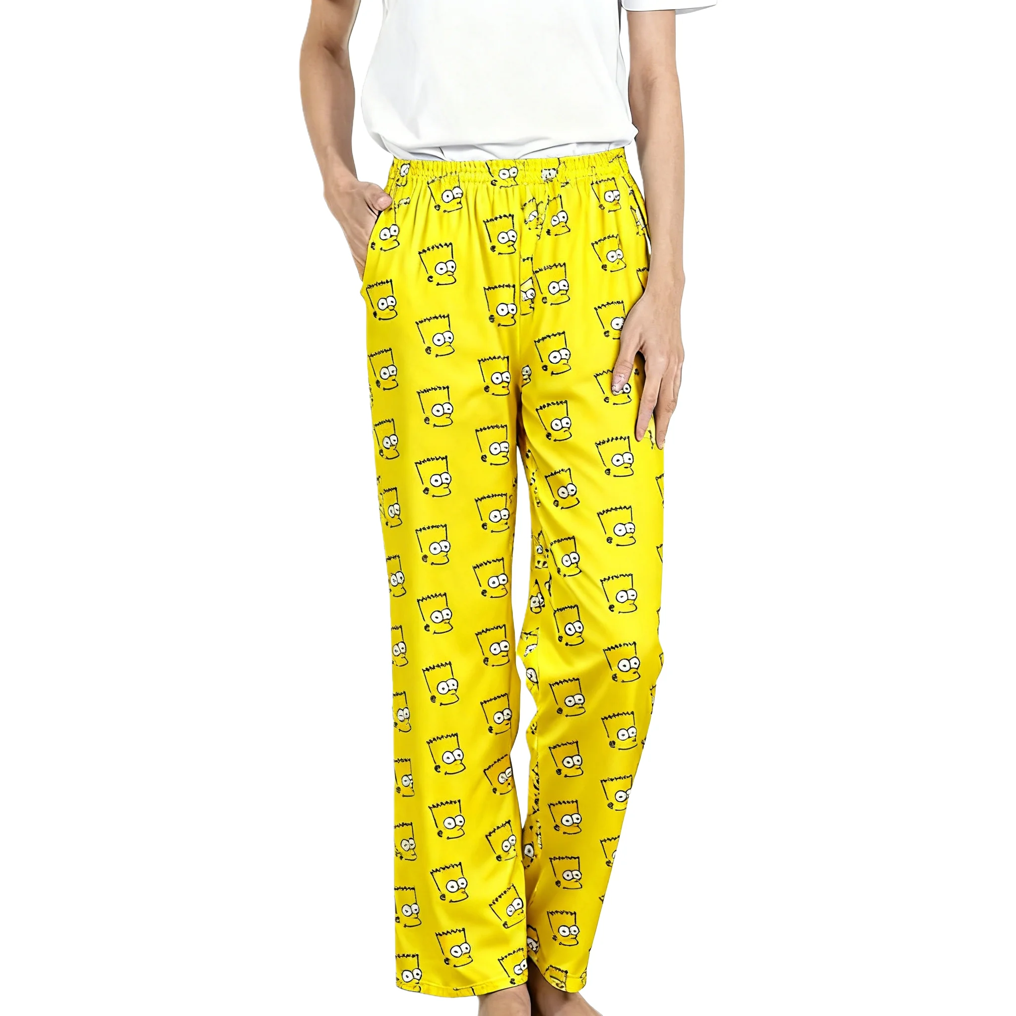 Pantalones de pijama con estampado completo de dibujos animados de Los Simpsons de Disney para niños y adultos, trajes familiares a juego, pantalones de pierna ancha de secado rápido de verano