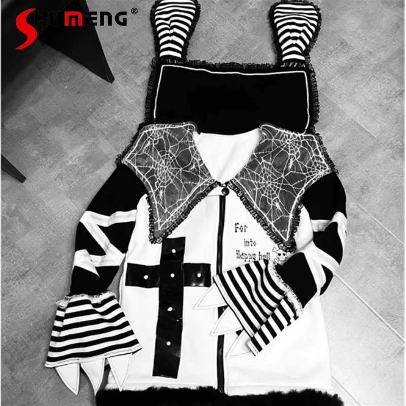 

Original Subculture Rabbit Ear Turn-Down Collar Zip Sweatshirt Women's Loose Sweet Cool Kawaii Long Sleeve Top Hoodies Jacket