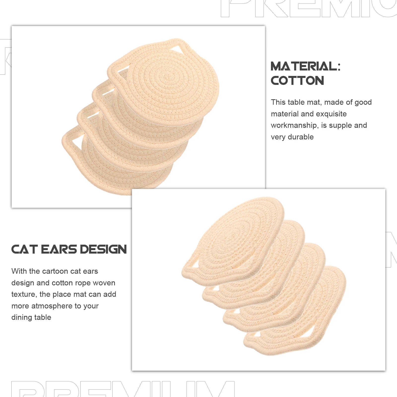 

4Pcs Cute Cat Placemat Handwoven Cotton Rope Table Mat Anti-Scalding Decorative Kitchen Coaster for Home Party Decoration and