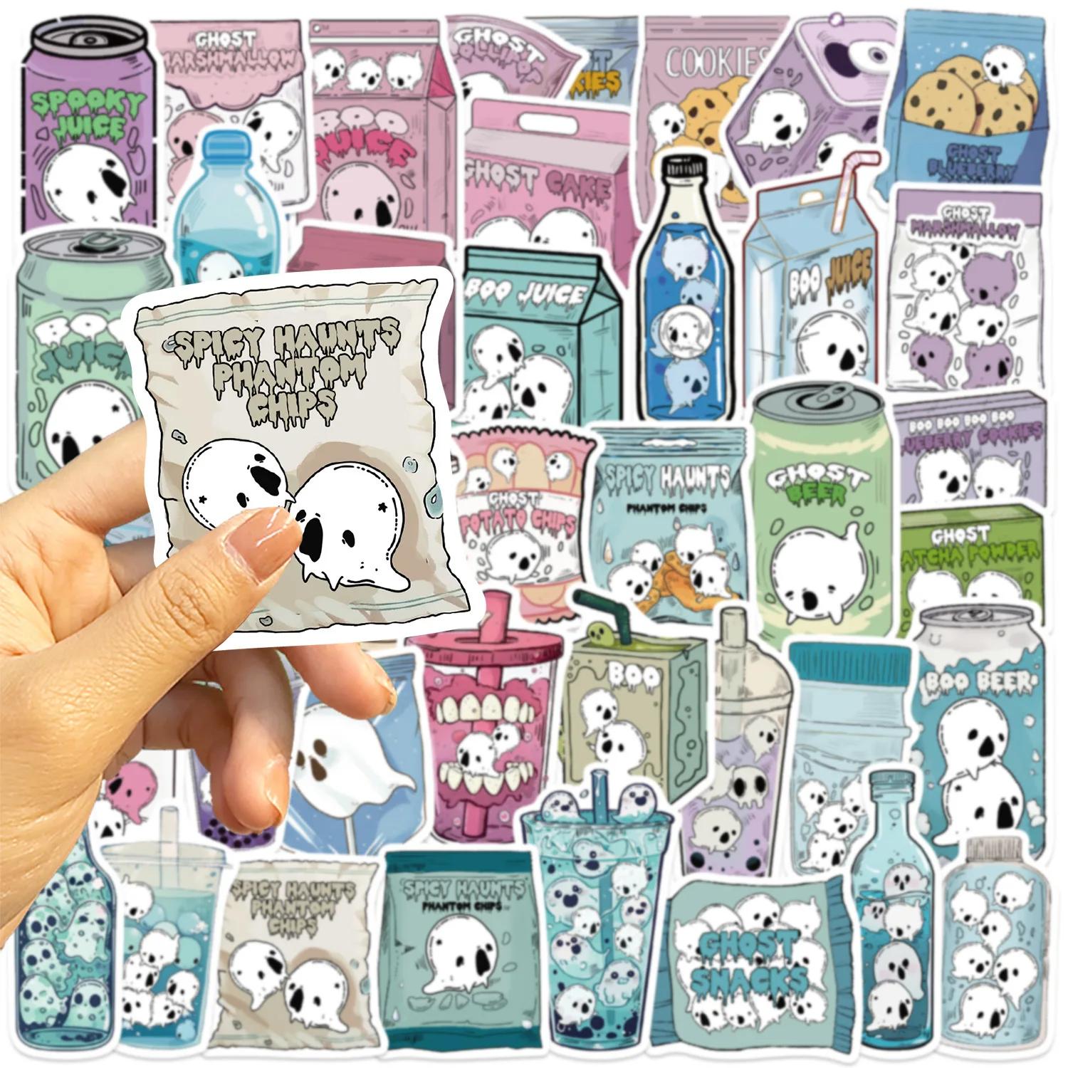 50 szt. Naklejek z motywem Halloween, graffiti z jedzeniem, wodoodporne, na telefon komórkowy, laptop, bagaż, gitarę, notatnik, zabawki dla dzieci