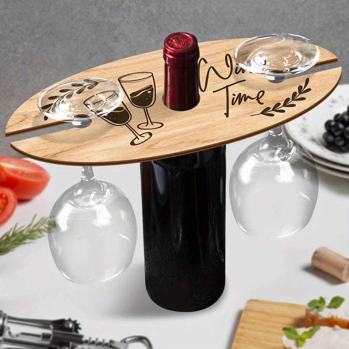 2/1 Piece Set, Large Size, Thickened Version, 2D Flat Printed Wooden Elegant Wine Glass Holder with 