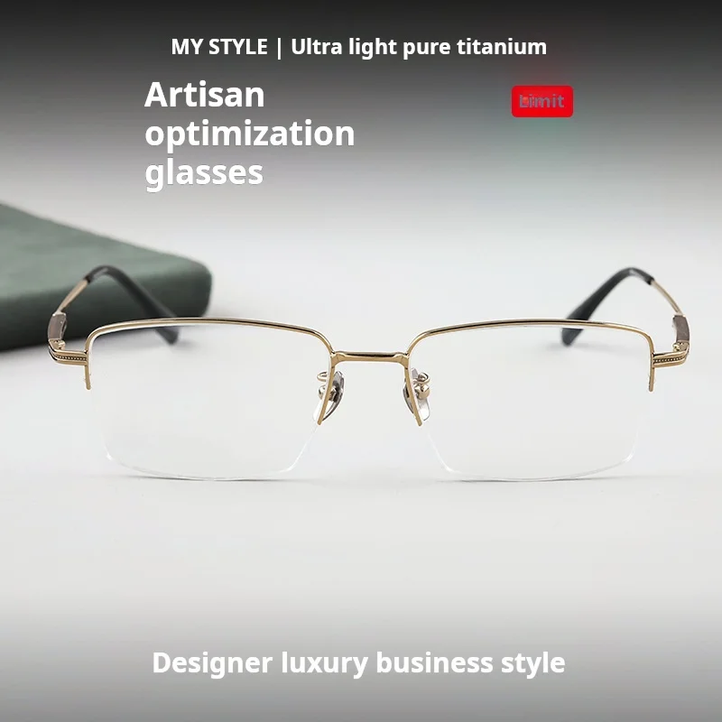TFTB خفيفة للغاية رجال الأعمال نصف إطار نظارات فاخرة التيتانيوم النقي خشب الصندل كبيرة الحجم النظارات الطبية البصرية 605