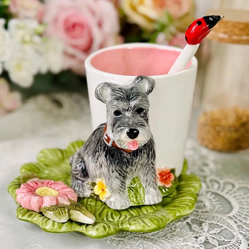 

Креативная керамическая чашка для кофе с собакой и блюдцем, креативная кружка для завтрака, овсянка, молока, мультяшное животное, послеобеденный чай, цветок, чашка для чая, подарок