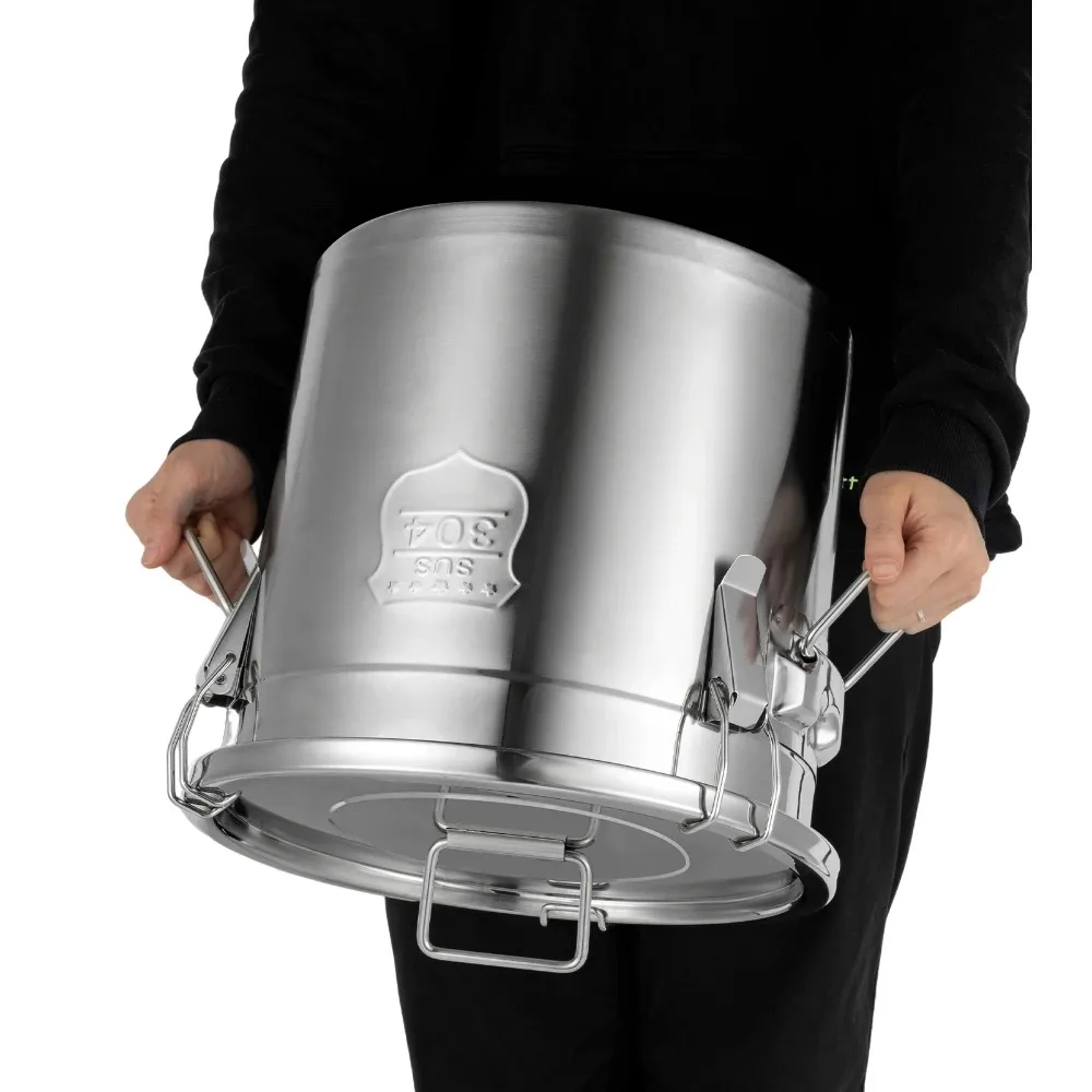 

Герметичный контейнер из нержавеющей стали 21 л 304 с крышкой и запирающимся зажимом, металлическое ведро 17-38 фунтов, большие канистры из нержавеющей стали