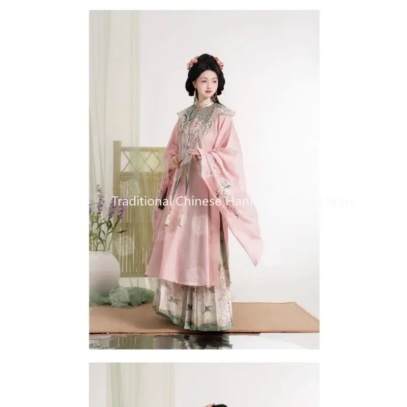 Originele Chinese moderne groene lente opstaande kraag rok vest geborduurde wolk schouderrok orse gezicht rok roze Hanfu