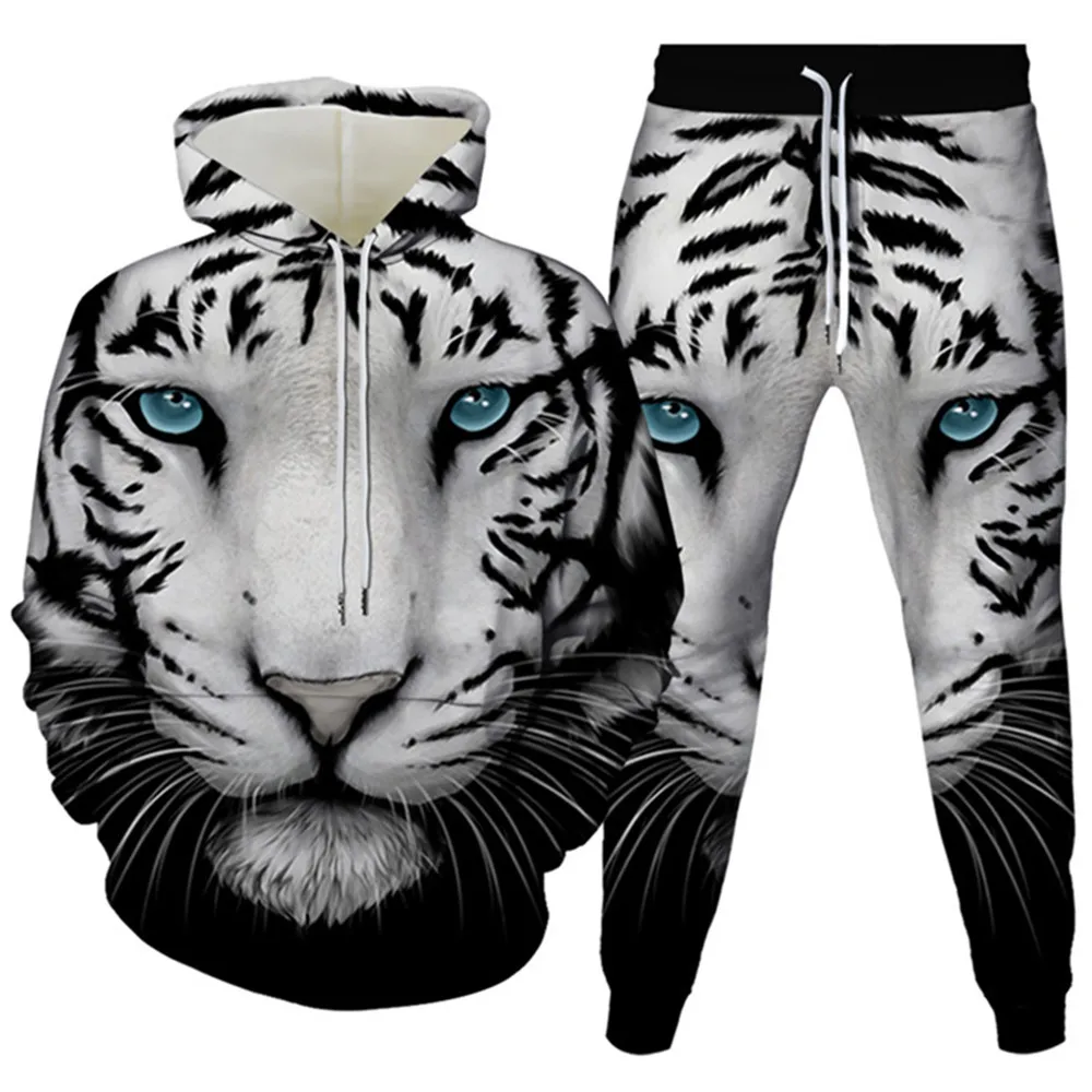 Spring Autumn Men Animal Tiger Head Printed Clothing Sets Women Birthday Suit Casual Tracksuits Hoodies+Trousers 2pcs Size S-6XL