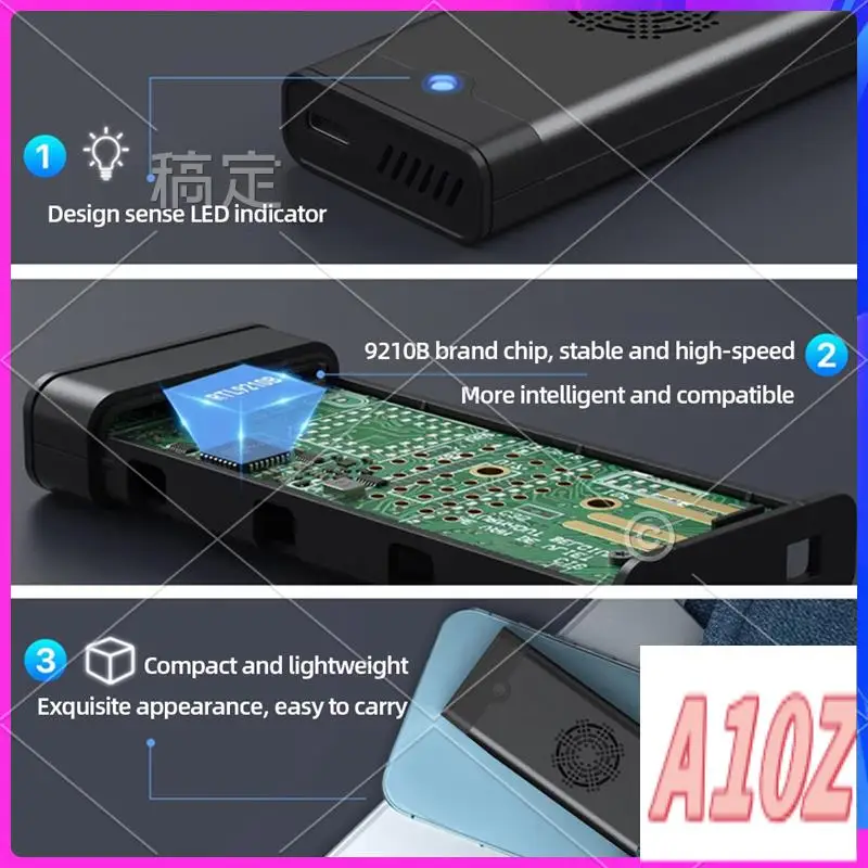 0Z-M.2 NVME NGFF Dual Protocol External SSD Enclosure Adapter With Cooling Fan 10Gbps Type-C 3.1 SSD Box For 2230-A Easy To Use