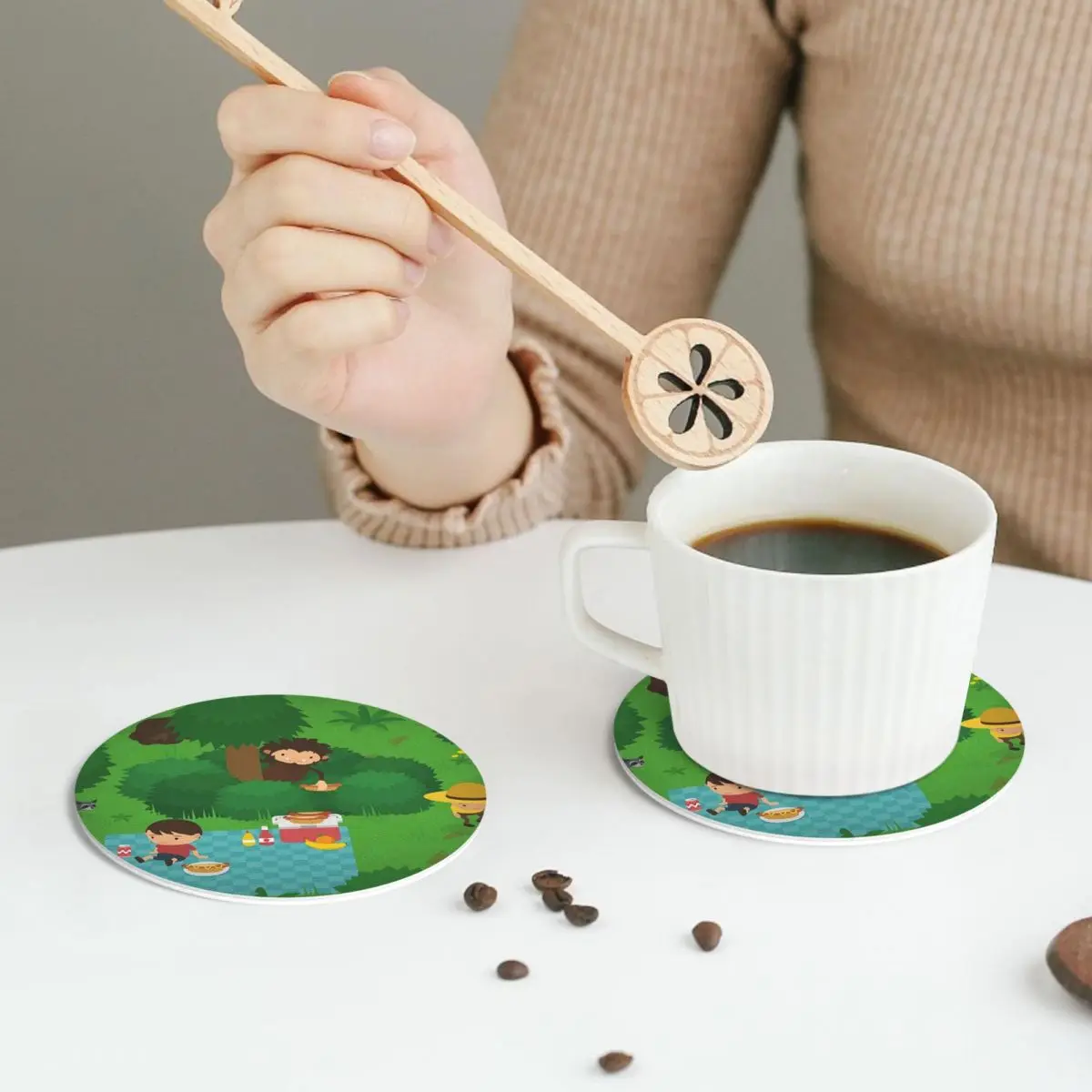 Sneaky Sasquatch Picnic Coasters PVC Leather Placemats Waterproof Coffee Mats for Home Kitchen Dining Pads Set of 6