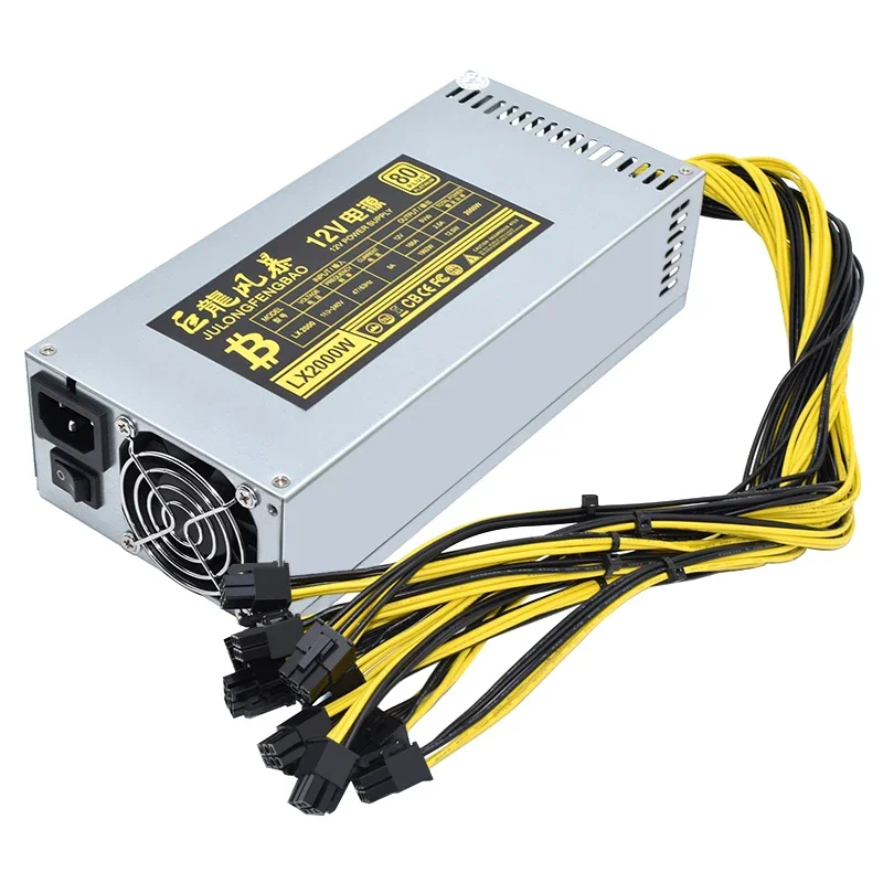 2000W Mining Power Supply BTC 2U Single Channel PSU ETC RVN Rig Ethereum Miner S9 S7 L3+ Low Power Consume 10x6Pin