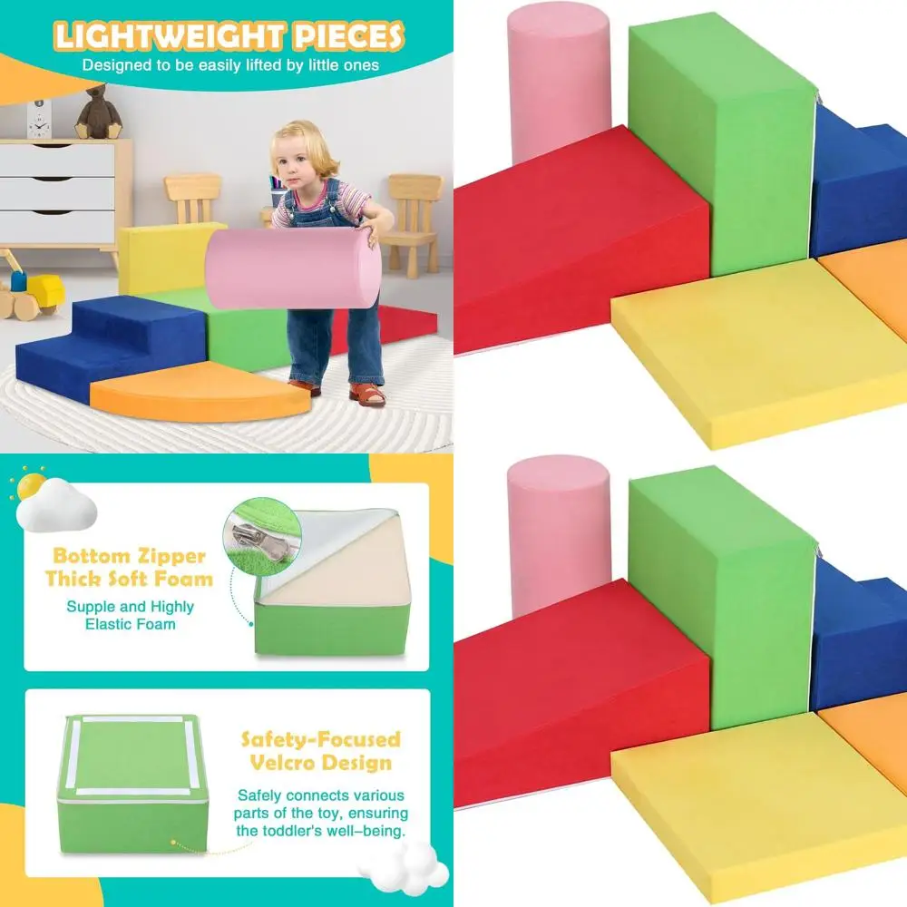 ชุดบล็อกโฟมปีนป่ายสำหรับเด็กเล็ก - ชุดของเล่นนุ่ม 6 ชิ้น สำหรับเด็กเล่นในร่ม