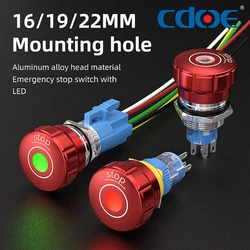 16/19/22mm Metal Emergency stop button switch with LED,1NO 1NC 24V/220V for Electromagnetic Starter,Contactor,Relay etc.