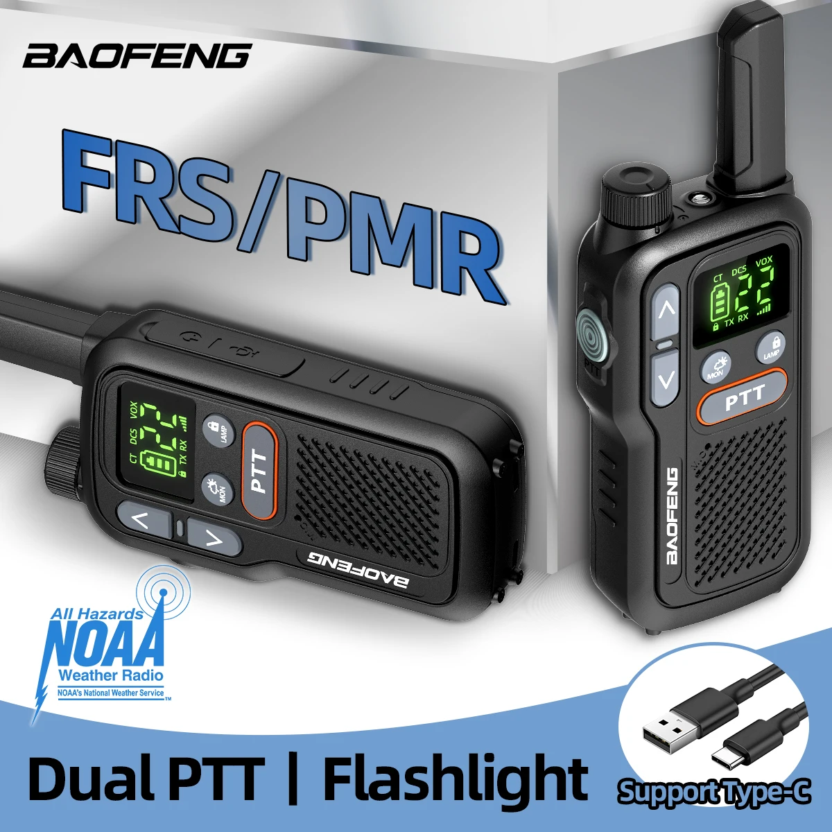 2PCS Baofeng BF-T18 Mini Dual PTT Walkie Talkie Portable PMR 446Mhz  Flashlight NOAA For Camping Two Way Radio F22 PMR