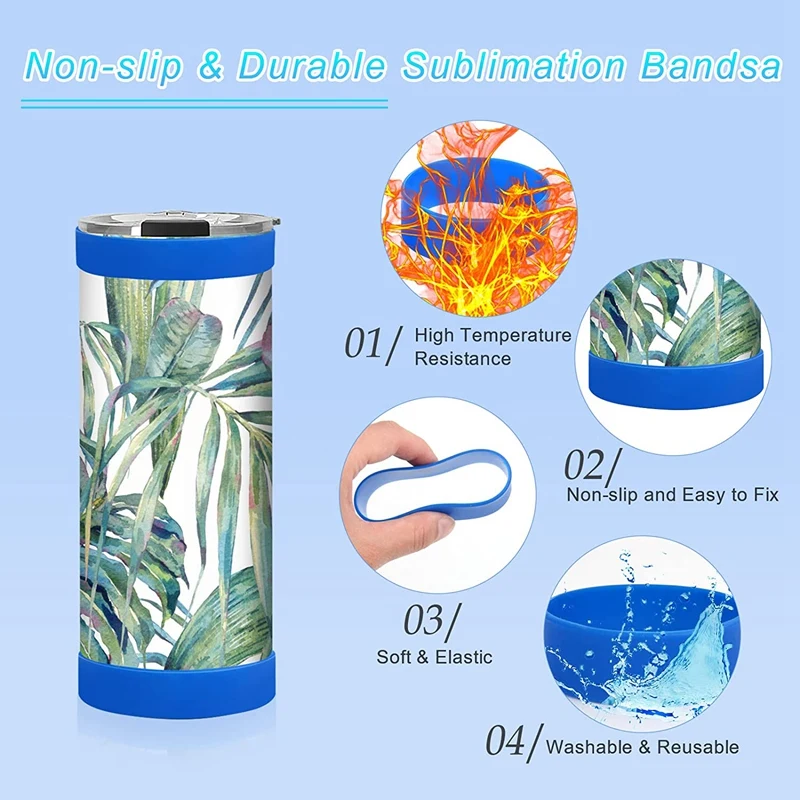 Bandes élastiques en silicone pour gobelet à sublimation, bleu, chaleur, 10 pièces