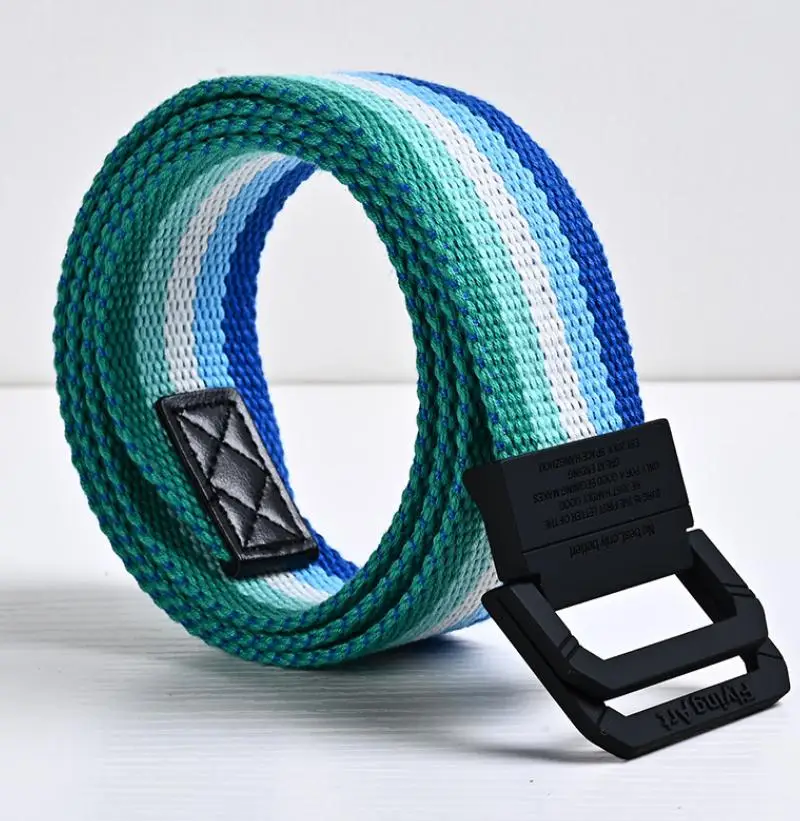 

Double Buckle Rainbow Striped Belt Men Woman Fashio Casual Canvas Waistband Belts Ethnic Style alloy Decoration Belt Quality