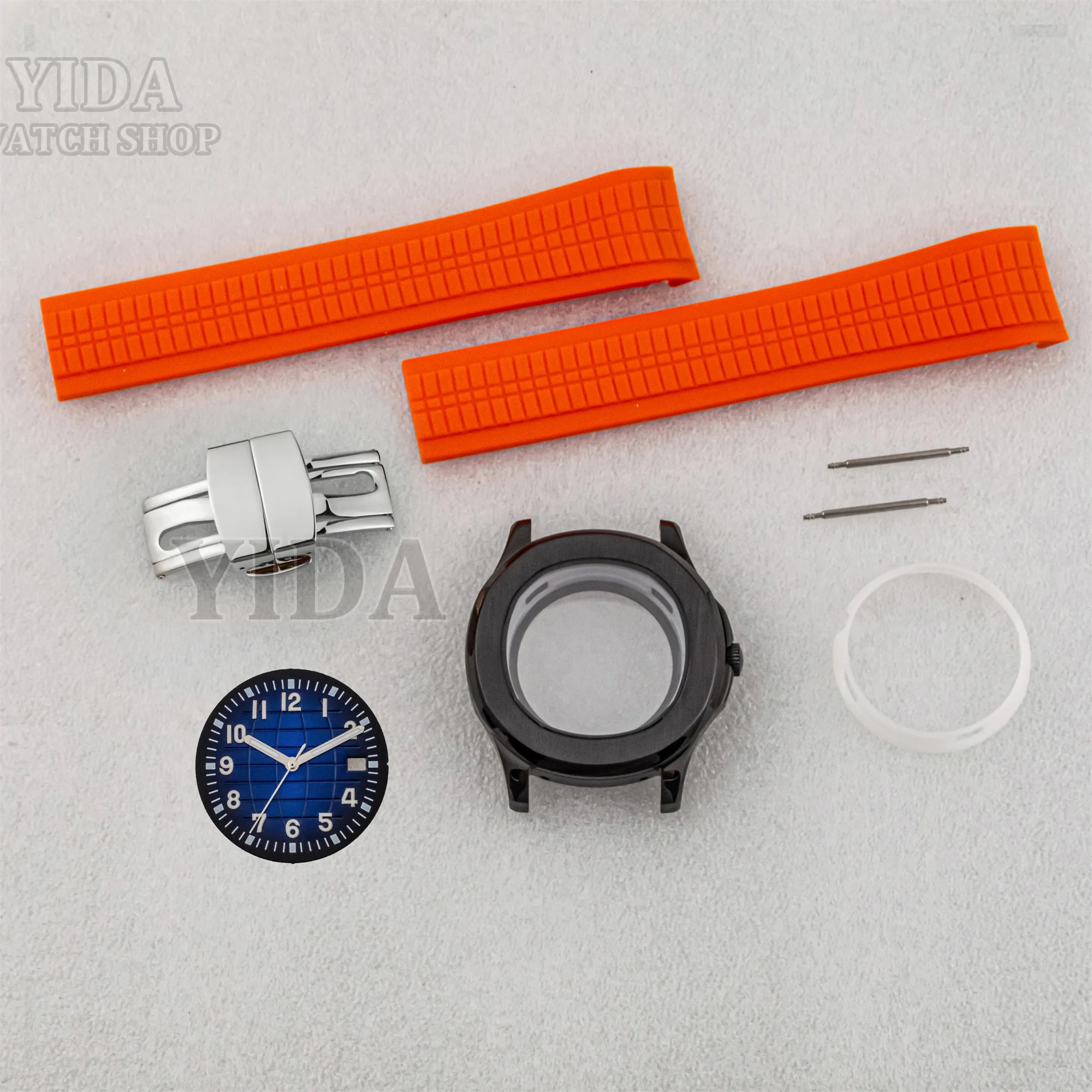 NH35 PVD Black Watch Case Rubber Band Green Luminous Pointers 32MM Dial Sapphire Glass For AQUANAUT Nautilus NH36 Movement Parts