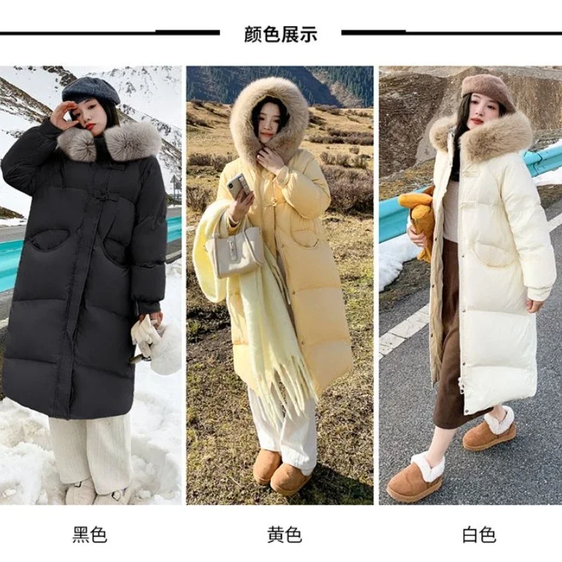 2024 New Women Cotton Jacket Winter Coat Female Large Size Parkas Extended Version Hooded Outwear Thick Big Fur Collar Outcoat