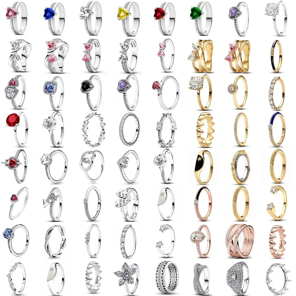 

925 Sterling Silver Flower Heart Size 6789 Red Pink Heart Stone Ring Women Rings Fine Jewelry Fashion Accessories