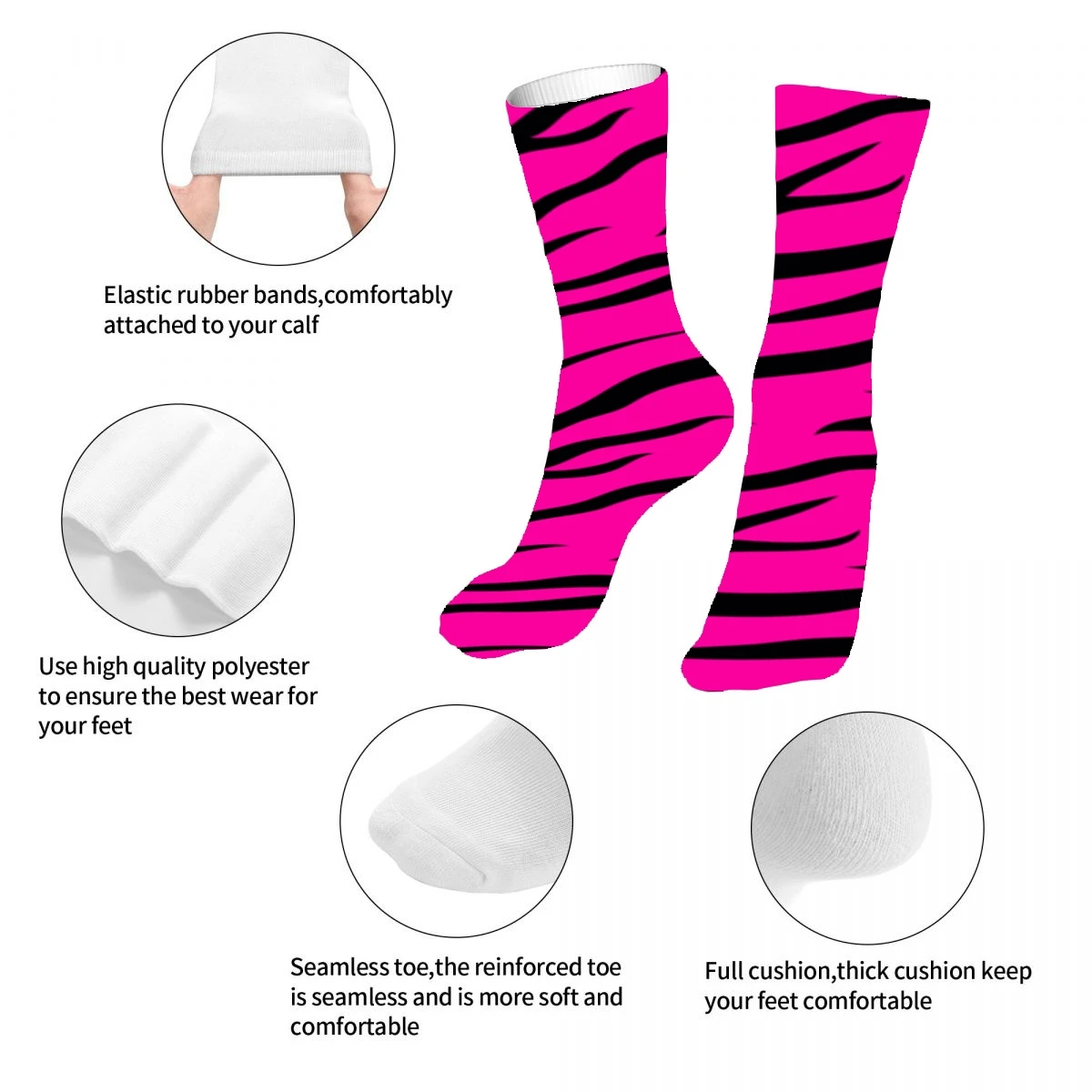 Pink Zebra Animal Skin Mens Womens Funny Crew Socks Cool 3D Printed Design Socks Fashion Comfortable Basketball Socks