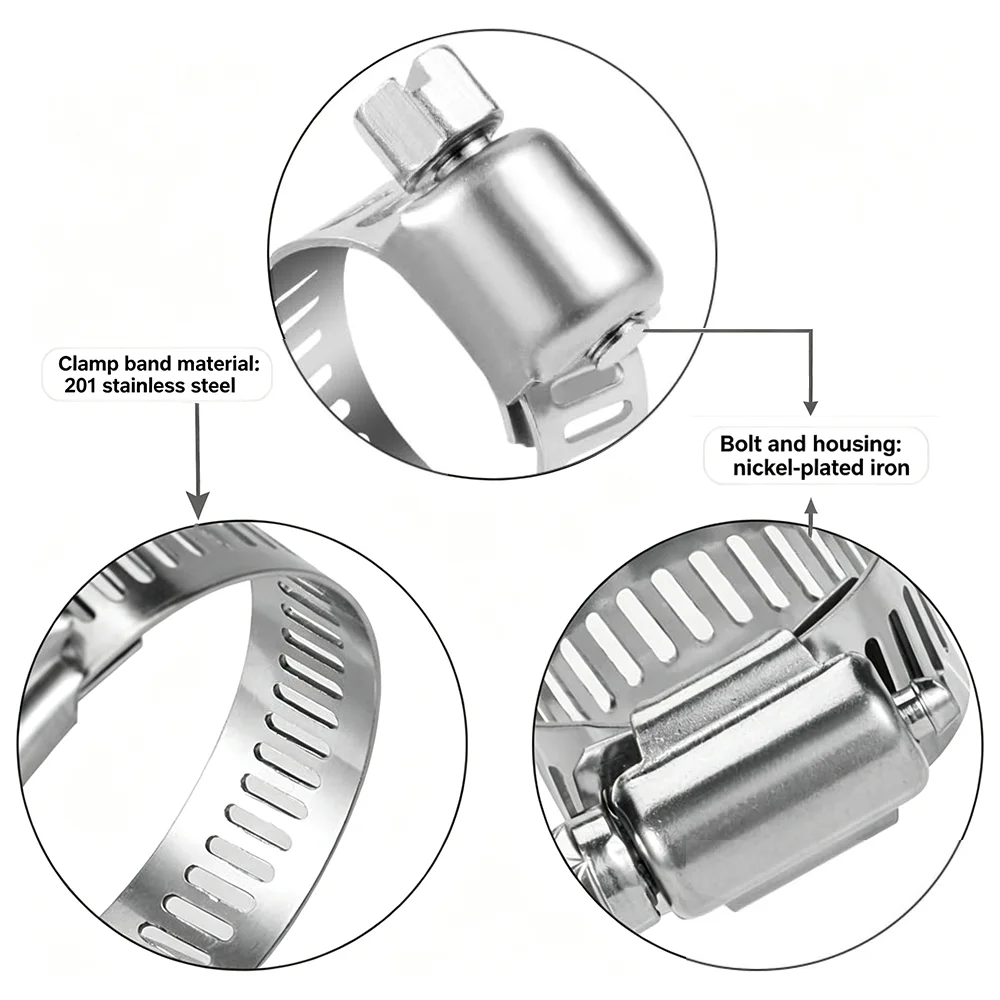 10/50pcs 201 Stainless Steel Adjustable Drive Hose Clamp Fuel Line Worm Size Clip Hoop Hose Clamp Hot Sale