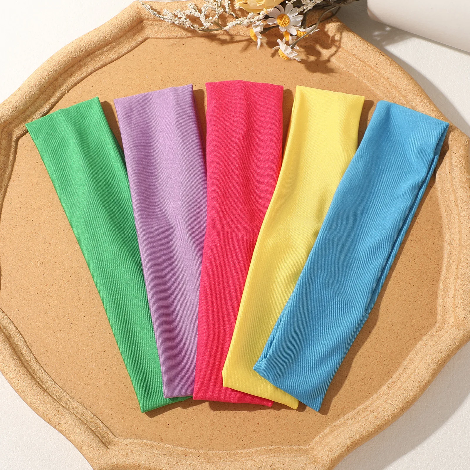 5PCS Solid Color Elastic Sports Headband with Wide Rim Yoga Sweat Wicking Headband Fashion Headband Hair Accessory 20cm Length