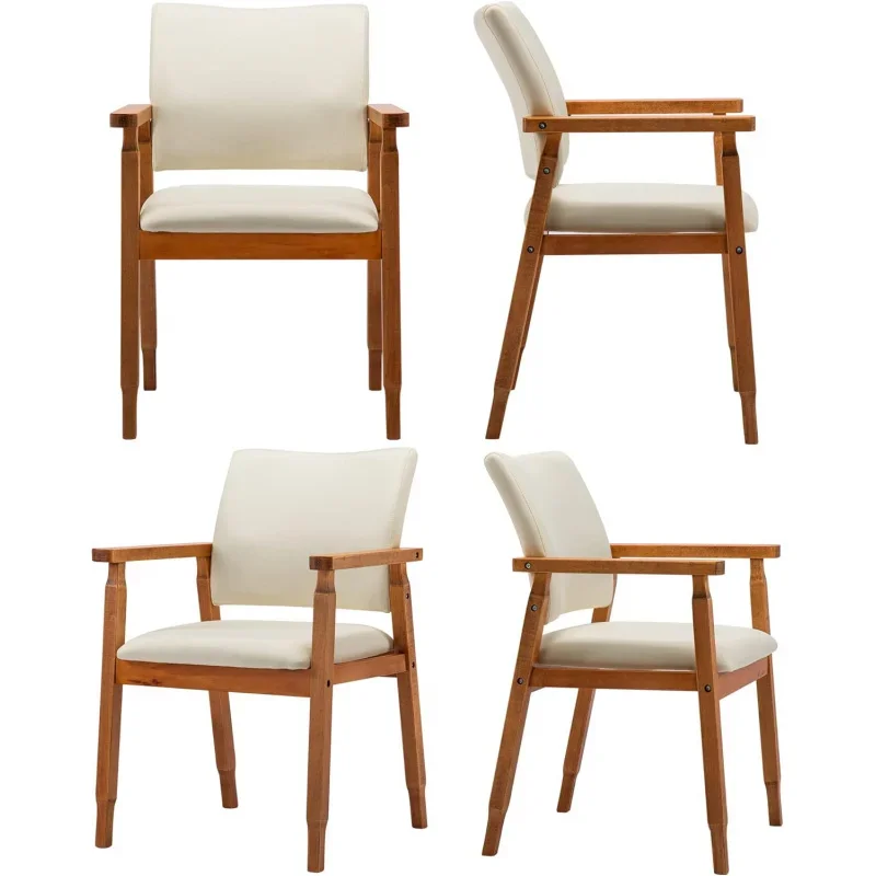 Set of 4 Walnut Dining Chairs, Wood Arm and Legs Chairs,BeigeLiving Room Chairs for Decor Furniture