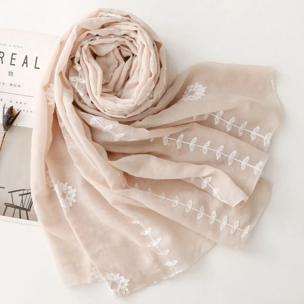

Универсальный длинный шарф с вышивкой и цветочным узором, богемный большой шелковый шарф с принтом, однотонный этнический шарф-платок, аксессуары