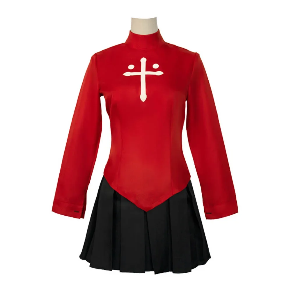 Anime Fate Stay Night Tohsaka Rin Cosplay Costumes Girl Red Shirt Skirt Women Halloween Costumes Dress Headwear Role Play