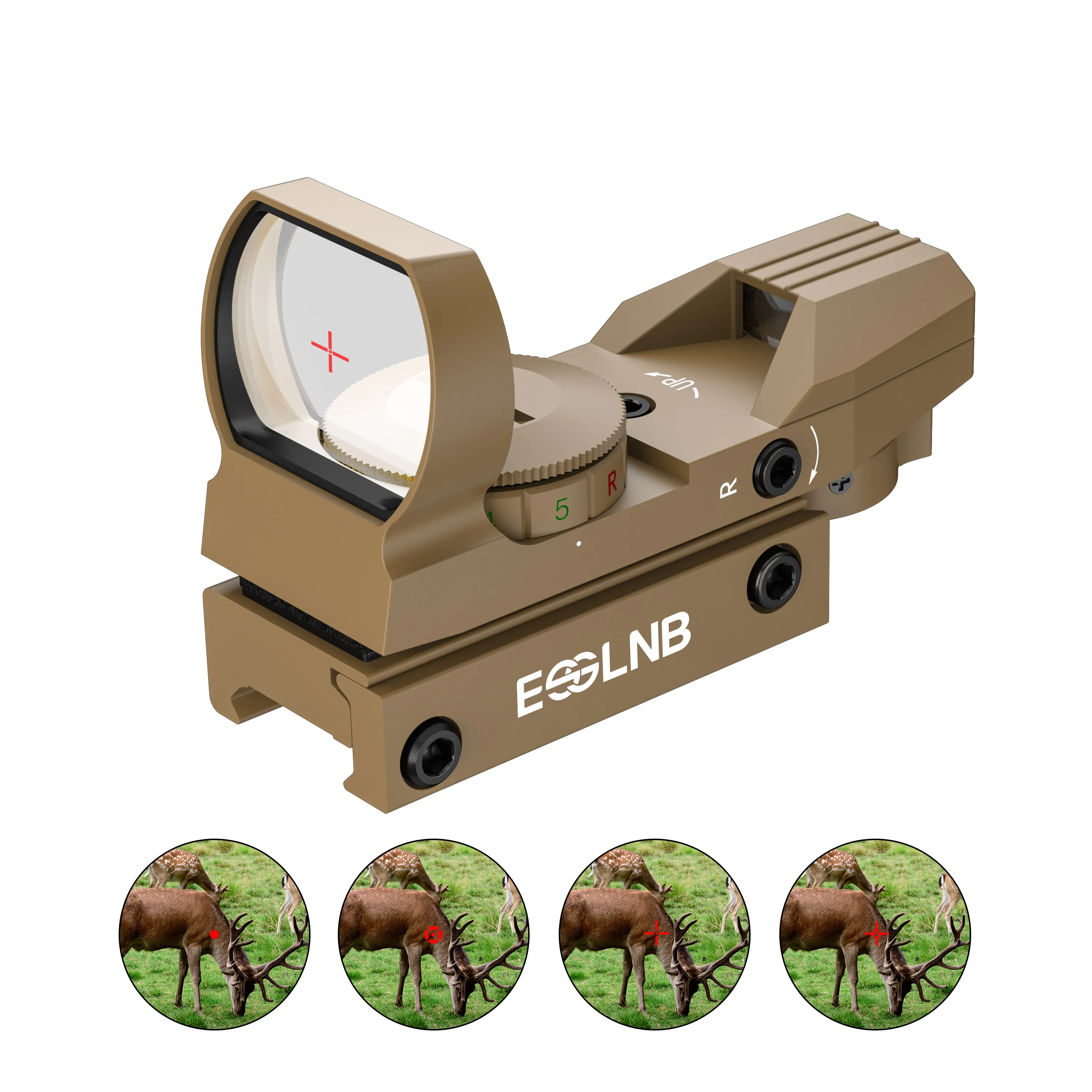 

Red Green Dot 4 Reticles Reflex Sight Tactical with 20mm Mount Rail Sand Color