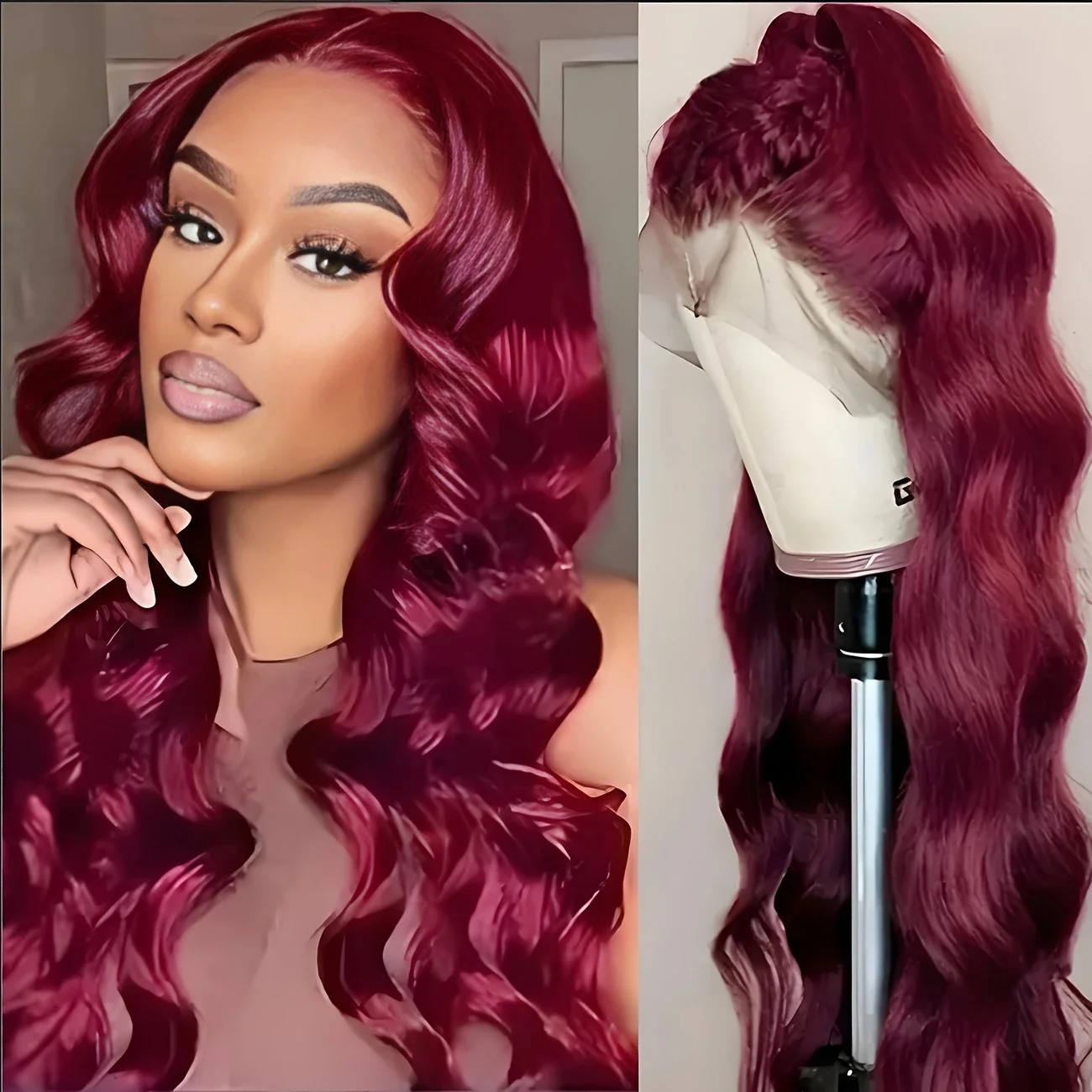 

Body Wave Burgundy 13×4 Lace Front Wigs Human Hair 220 Density Transparent Red Color Pre Plucked Lace Frontal Wig For Women 99J