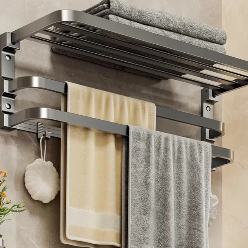 

Punch-free Bath Towel Rack Bathroom Shelf Storage Rack Gun Gray Space Aluminum