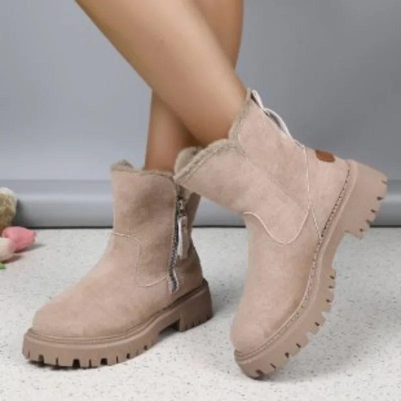 2024 หนาPlush Snow Bootsสําหรับผู้หญิง,Faux Suede Anti Slipฤดูหนาวรองเท้าสําหรับสตรี,ผ้าฝ้ายอุ่นรองเท้า