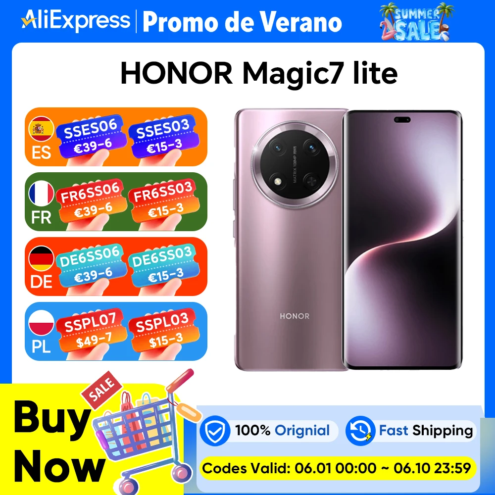 HONOR Magic7 Lite 5G, version européenne, smartphone 5G, batterie 6600 mAh, appareil photo principal IA 108 MP, résistance aux chutes certifiée 5 étoiles SGS