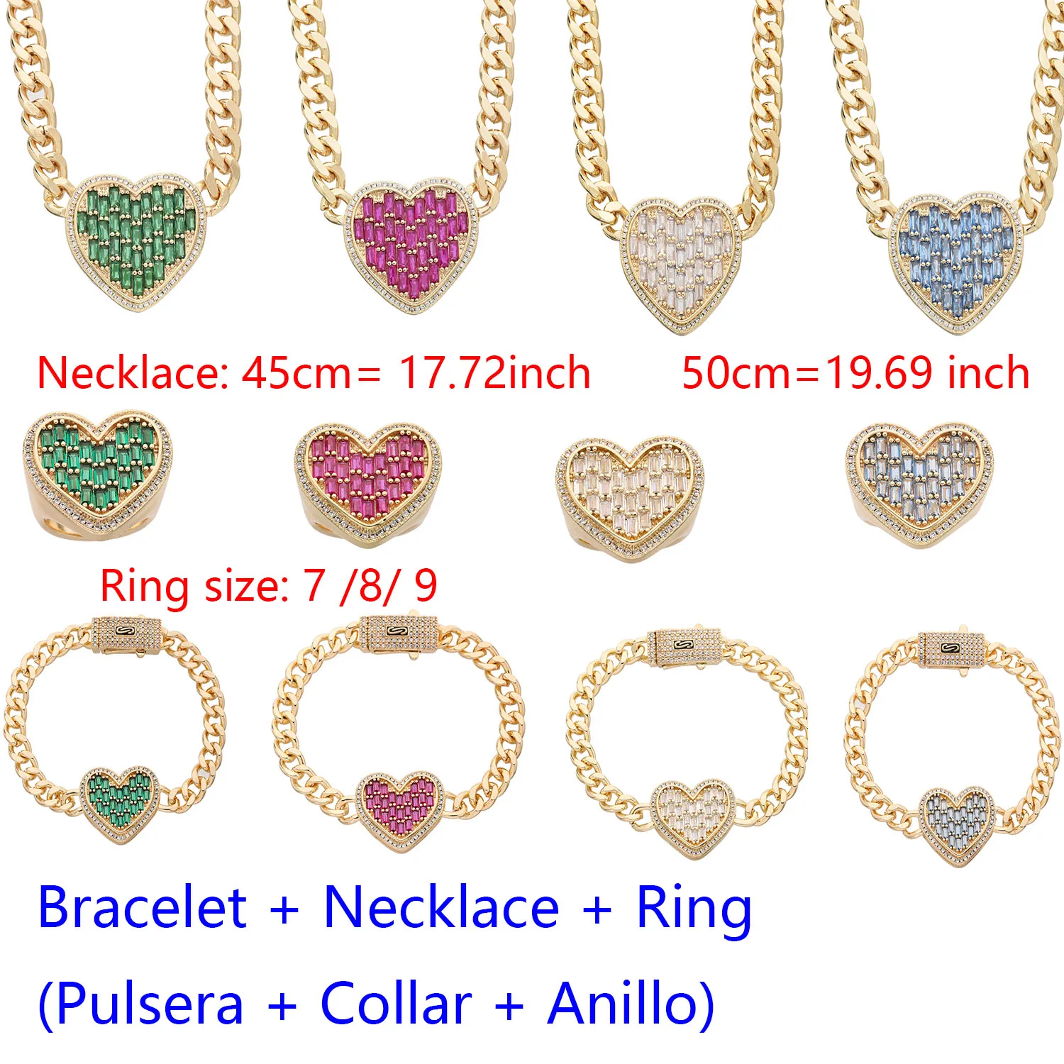 

Girls three-piece jewelry set love heart set silver rose red green white for girls back to school love anniversary gift