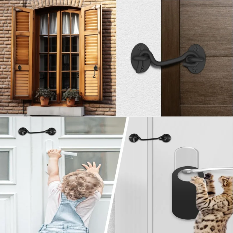 4 قطعة 3/4/6/8/10 بوصة خطاف من الفولاذ المقاوم للصدأ ومزلاج عين، قفل سهل لباب الحظيرة، مزلاج خطافات، أقفال نافذة، دعم النوافذ، دعامة الرياح