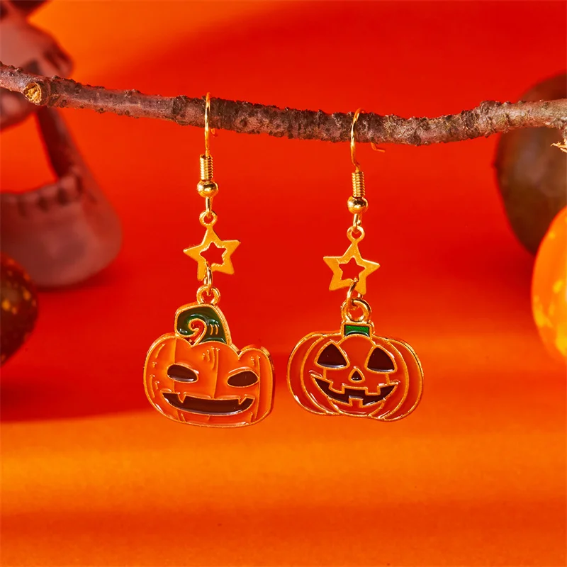 Niedliche Halloween-Harz-Geister-Ohrstecker für Damen, modische Cartoon-Kürbis-Anhänger-Piercing-Ohrringe, Schmuckgeschenke – Detail 37