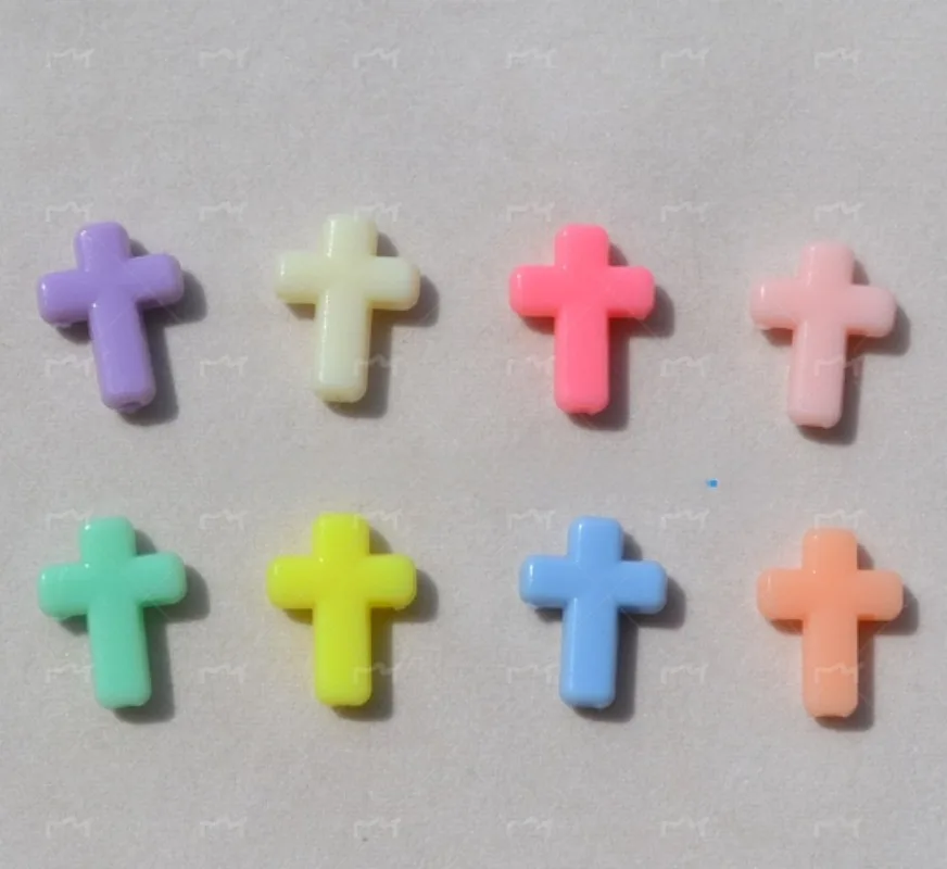 Z17 100pcs Polychrome Vintage Cross Acrylic Bead Charms Bracelet Spacer Necklace Accssories Material DIY Jewelry Gift Decoration