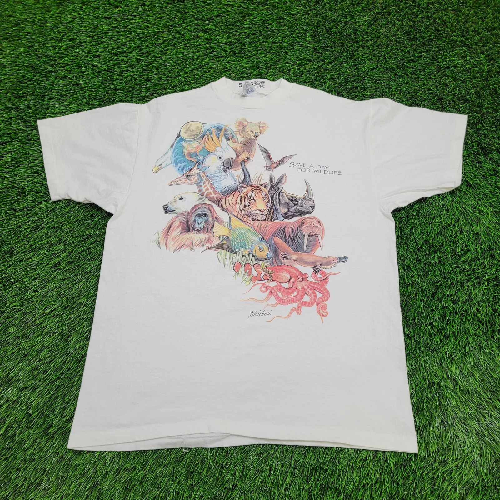 Винтажная Коллекция 1991 года, футболка с изображением экологичной дикой природы, размер L, короткий, размер 21x27, с длинными или короткими рукавами и изображением белых животных
