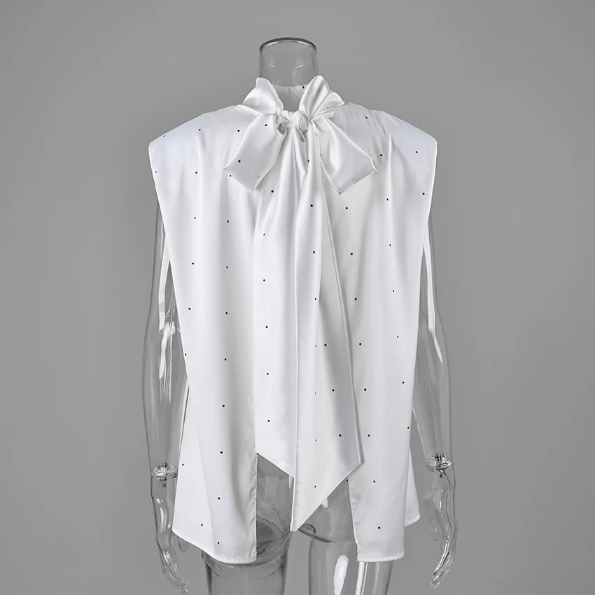 Women's Polka Dot Satin Scarf Tank Top - Backless Lace Up Vest