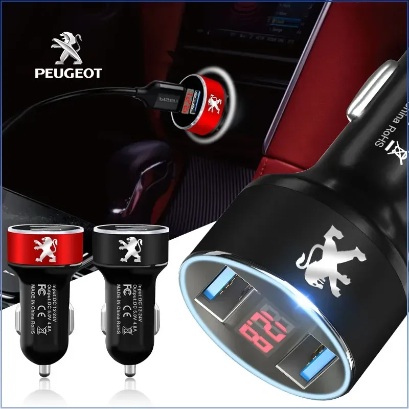 USB Ports Fast Charging Digital Display Car Charger Caps for Peugeot RCZ 206 307 308 207 407 3008 208 508 2008 Wheel Center Caps