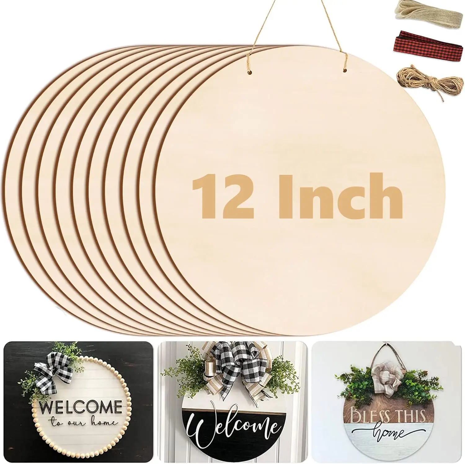 

12 Inch Wood Circles 10Pcs Unfinished Wood Rounds for Cricut Crafts DIY Christmas Halloween Decor