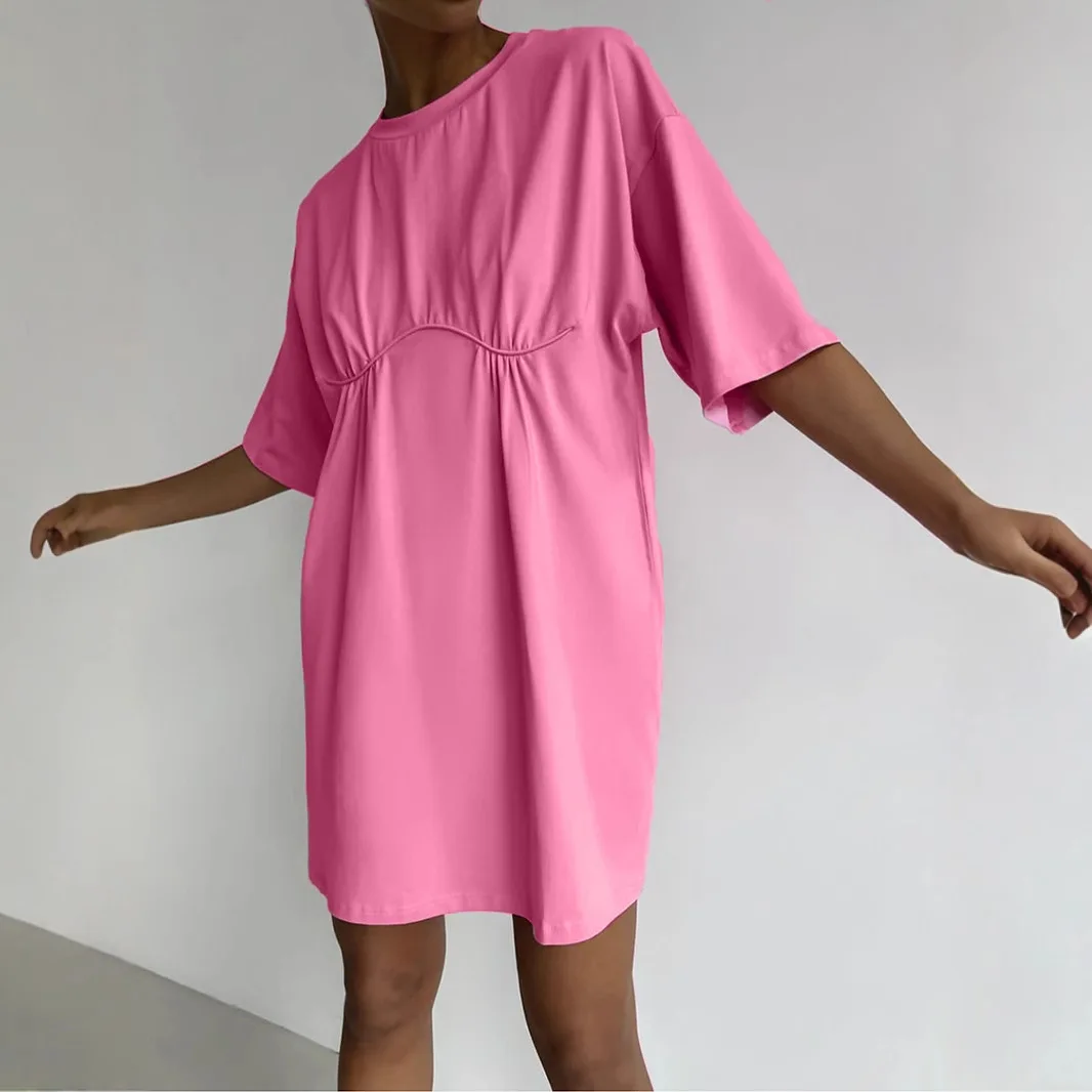 2025, novedad de verano, vestido de algodón puro, estilo informal para mujer, camiseta holgada con cuello redondo, falda en forma de A, ropa para mujer
