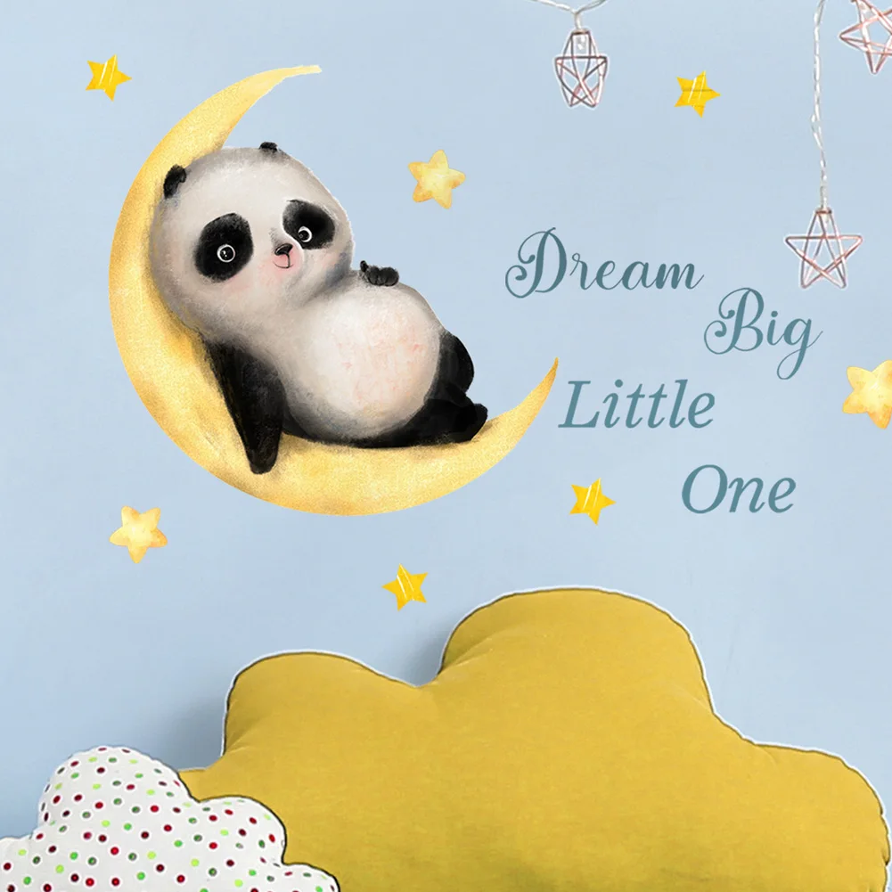 Luminous Cartoon Panda Moon Wall Sticker Kids Room Decor Glow In The Dark Decals Bedroom Home Decoration Self-adhesive Wallpaper