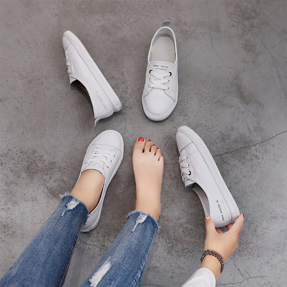 1 Pair of Sneakers Casual Fashion Flattie Round Toe Comfortable Summer Shoes for Women Lady - Size 37 65US 4UK 375EU (White)