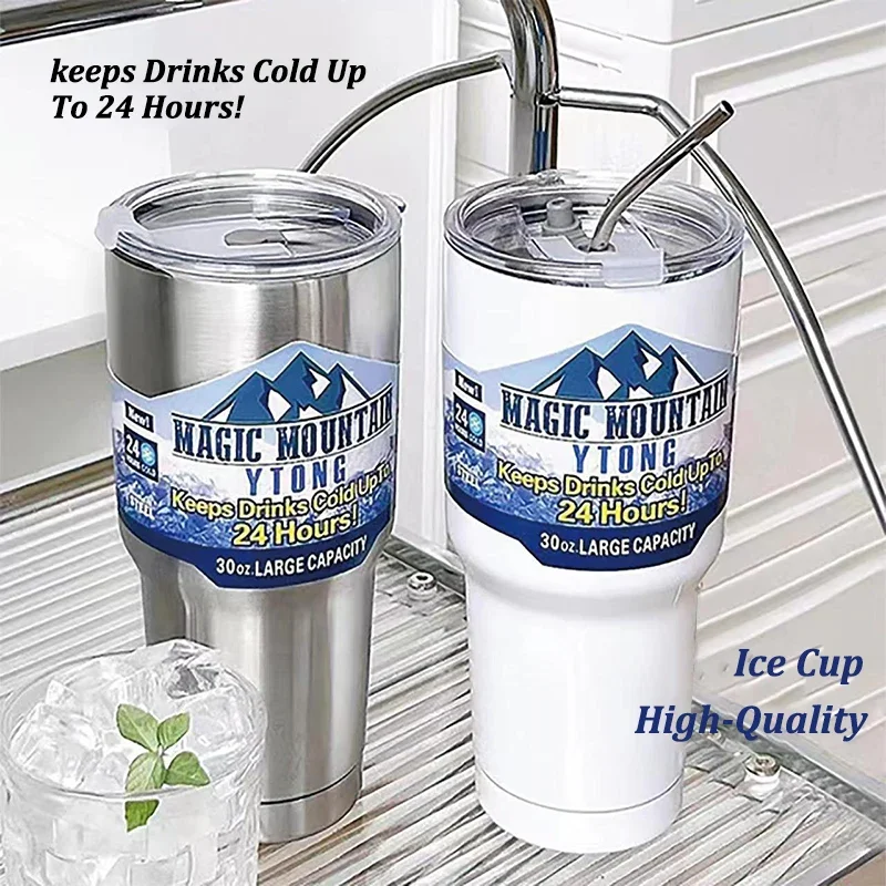 Magic Stainless Steel Freeze Thermos Cup with Straw Ice Coffee Drink Vacuum Insulated Bottle Car Travel Outdoor Mountain Cup - Image 4