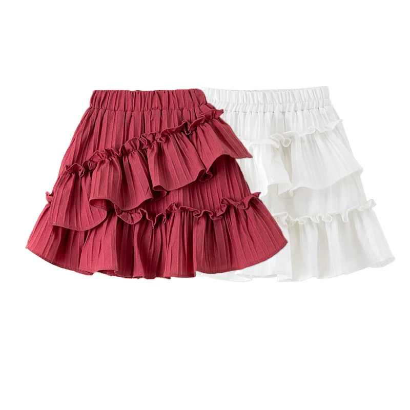 2026 Girls Spring Summer Ruffle Hem Tiered Skirt Children Flared Short Skirt Fashion Cute Casual Skirt Elastic Waist for Kids