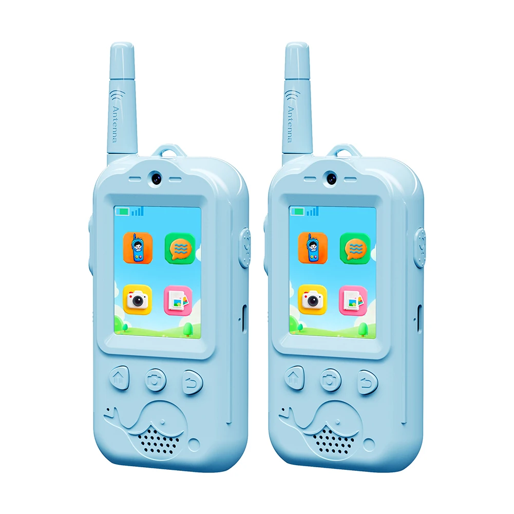 2pcs Dual-Lens Video Walkie-Talkies For Kid 4 Colors Rechargeable Wireless Video Call Intercom With Voice Changer