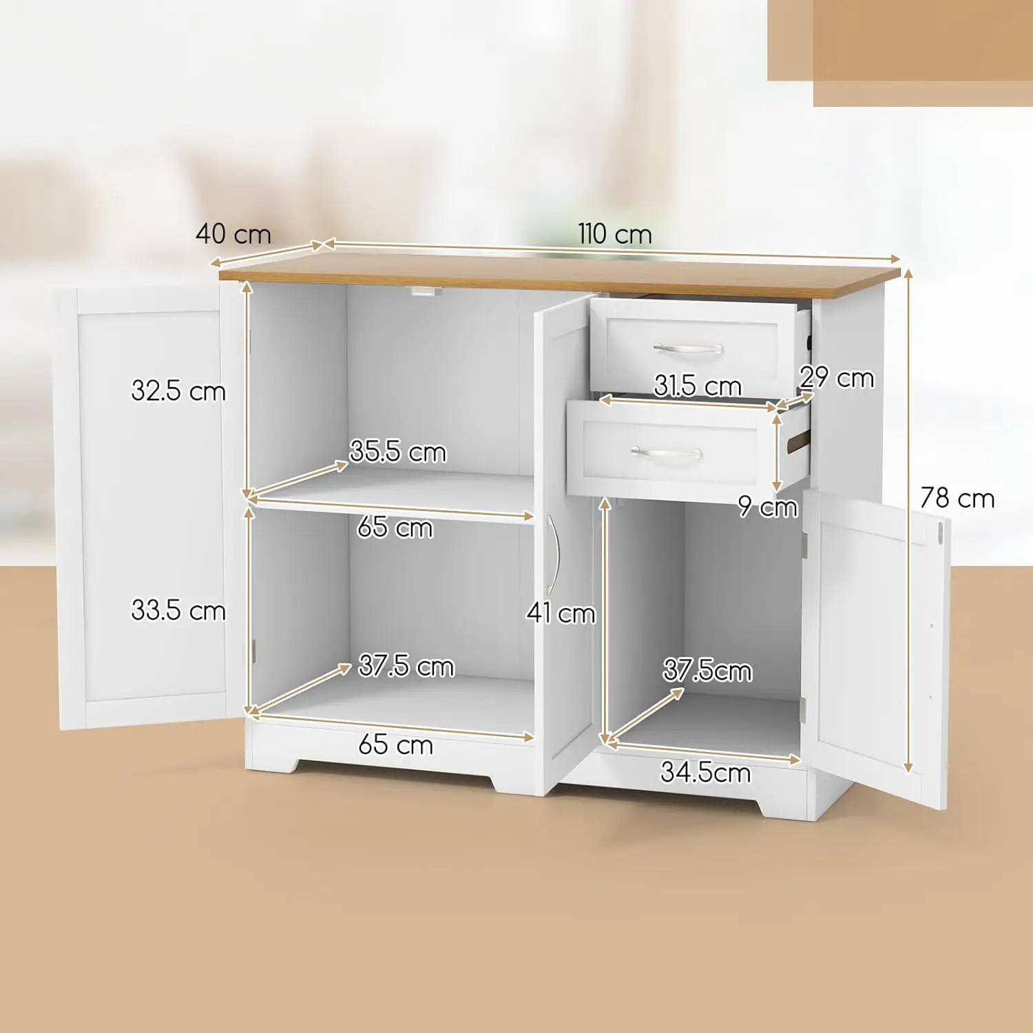 Storage Shelf Cupboard Hallway Table W/Spacious Table Top, Adjustable Shelf, Modern Kitchen Buffet Server