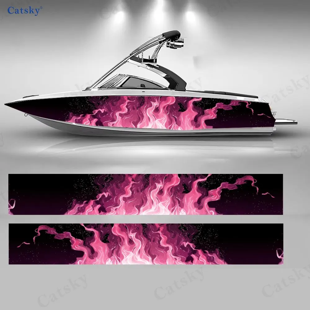 

2Pcs Blazing Pink Flame Boat Stickers, PVC Waterproof Durable Vinyl Wrap Decals for Fishing Boats, Durable and Stylish Design