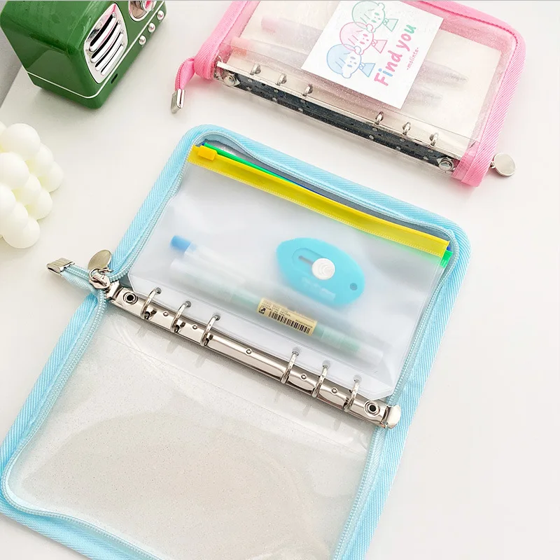 Ins Colorful A6 Loose-leaf Binder Handbook 6-Holes Zipper Diary Book Sparkling PVC Portable Idol Photo Collect Notes Stationery